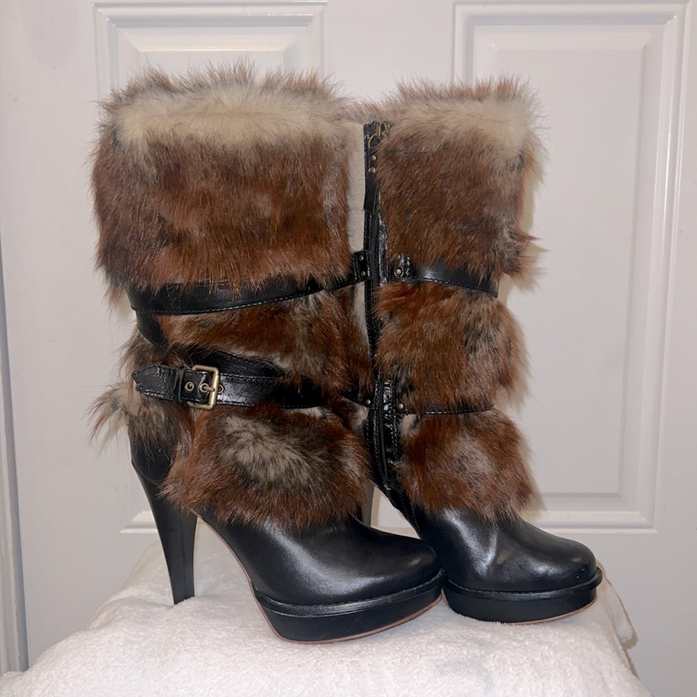 Vintage UGG high heel sheepskin and genuine leather fur boots